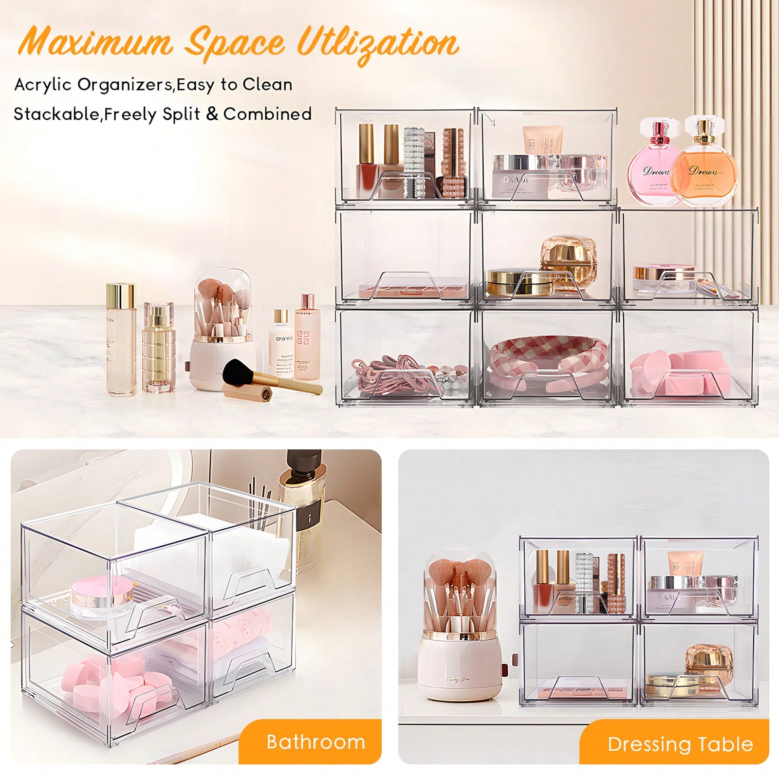 2/4 Pack Stackable Makeup Orga - Home Goods Bathroom Cabinets 评论和价格
