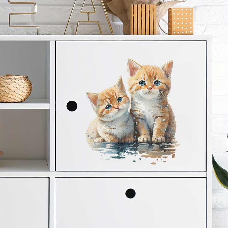 Two Cute Cats Wall Sticker Bat - Home Bathroom With Two Toilets 评论和价格