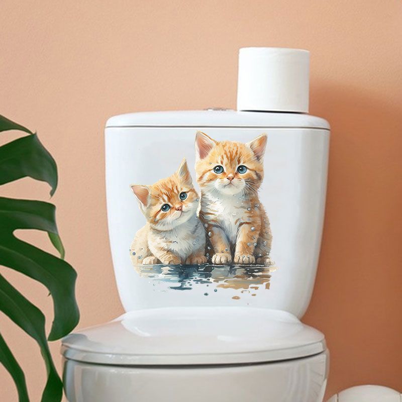 Two Cute Cats Wall Sticker Bat - Home Bathroom With Two Toilets 评论和价格